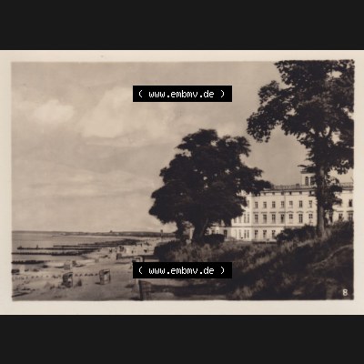 Altes Foto DDR Bezirk Rostock, Kreis Bad Doberan, Ostseebad Heiligendamm, 10 Aufnahmen für den Fotofreund 1953, 8. Haus Mecklenburg mit Strand. Alte Foto Ansichten... Sammlung