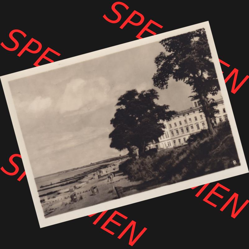 Altes Foto DDR Bezirk Rostock, Kreis Bad Doberan, Ostseebad Heiligendamm, 10 Aufnahmen für den Fotofreund 1953, 8. Haus Mecklenburg mit Strand. Alte Foto Ansichten... Sammlung
