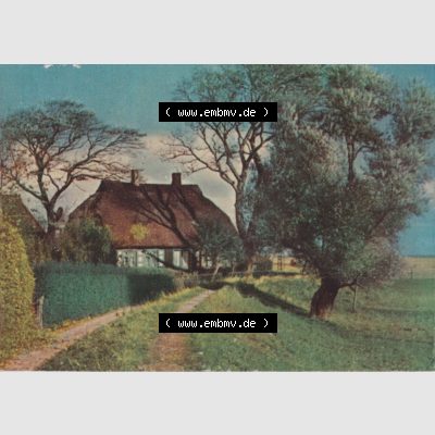Fotos DDR Bezirk Rostock, Kreis Ribnitz-Damgarten, Ostseebad Ahrenshoop Lithografie von 1963, nach Aufnahmen von Fritz Wegschneider, Kleine Farbserie 10. Haus am Bodden.... Sammlung