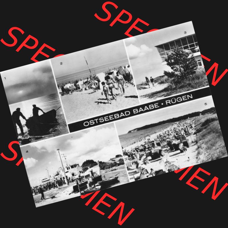 Ansichtskarte mit Ansicht der DDR Bezirk Rostock, Kreis Rügen, DDR Ostseebad Baabe 1977, 5 Foto-Bilder von Baabe auf Rügen, Am Strand, Dampfer-Anlegestelle.... Sammlung