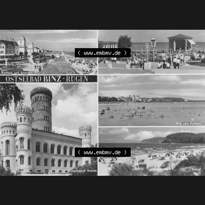 Foto mit Ansicht der DDR Bezirk Rostock, Kreis Rügen, DDR Ostseebad Binz 1967, Jagdschloss Granitz, Kurhaus und Strand, Kurkonzert. Ansichtskarten Sammlung Ostseebad... Sammlung
