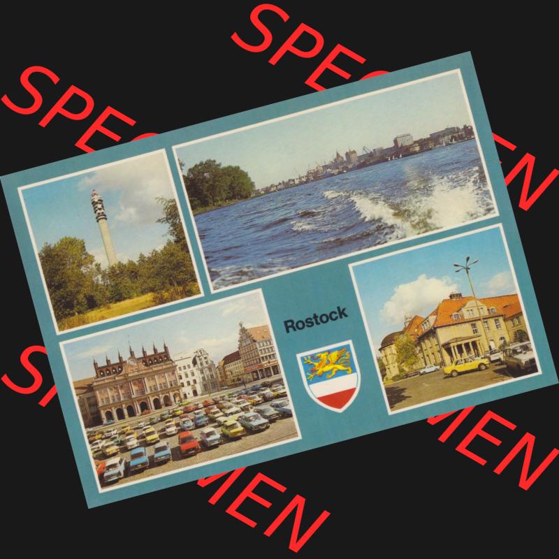 Alte Ansichtskarte mit Ansicht der DDR Bezirk Rostock, Stadtkreis & Hansestadt Rostock Rostocker Richtfunkturm, Blick vom Gehlsdorfer Ufer über die Warnow. Digitales Bildmaterial... Sammlung
