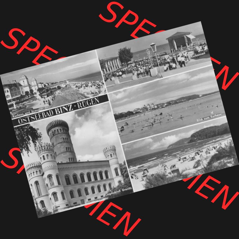Foto mit Ansicht der DDR Bezirk Rostock, Kreis Rügen, DDR Ostseebad Binz 1967, Jagdschloss Granitz, Kurhaus und Strand, Kurkonzert. Ansichtskarten Sammlung Ostseebad... Sammlung