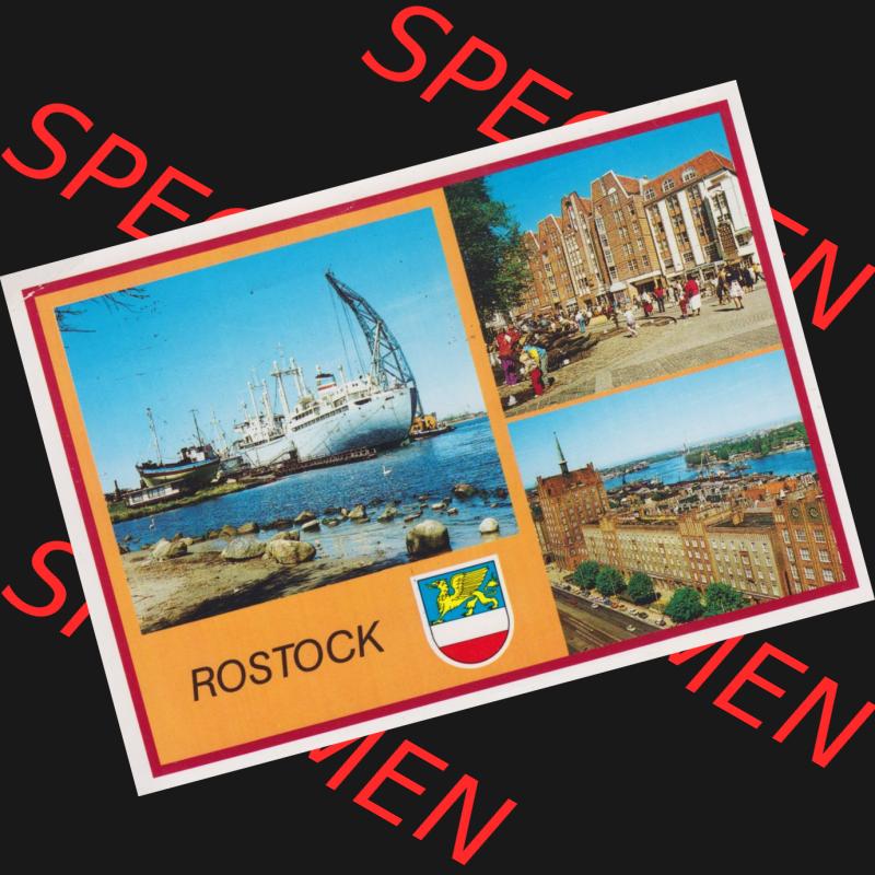 Alte Ansichtskarte mit Ansicht der DDR Bezirk Rostock, Stadtkreis & Hansestadt Rostock Rostocker Jugendtouristenhotel, Traditionsschiff Frieden, Technisches Denkmal. Digitales... Sammlung