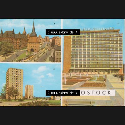 Alte Ansichtskarte mit Ansicht der DDR Bezirk Rostock, Stadtkreis & Hansestadt Rostock 1975, Steintor, Ziolkowskistraße, Haus der Schiffahrt. Digitales Bildmaterial... Sammlung