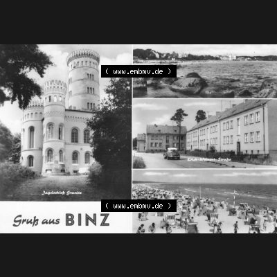 Foto mit Ansicht der DDR Bezirk Rostock, Kreis Rügen, DDR Ostseebad Binz 1983, Gruß aus Binz, Jagdschloss Granitz. Ansichtskarten Sammlung Ostseebad Binz auf der... Sammlung