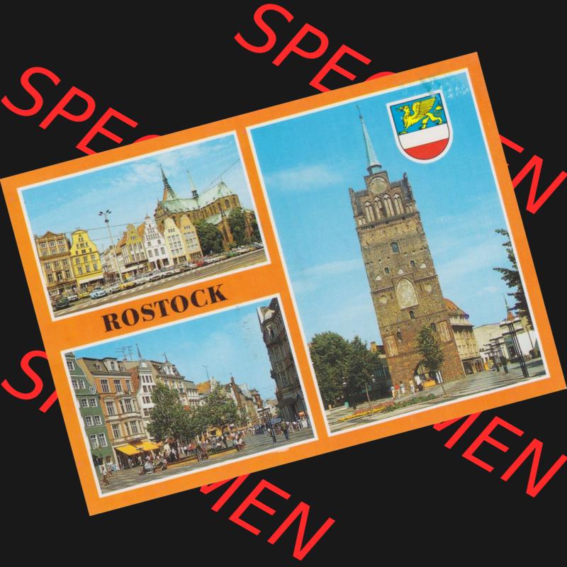 Alte Ansichtskarte mit Ansicht der DDR Bezirk Rostock, Stadtkreis & Hansestadt Rostock Rostocker Ernst Thälmann Platz, Kröpeliner Tor und Straße. Digitales Bildmaterial... Sammlung