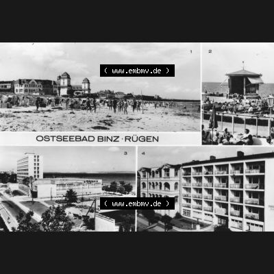 Foto mit Ansicht der DDR Bezirk Rostock, Kreis Rügen, DDR Ostseebad Binz 1977, Am Konzertplatz, Erholungsheim Arkona,, Haus der Stahlwerker. Ansichtskarten... Sammlung