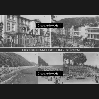 Ansichtskarte mit Ansicht der DDR Bezirk Rostock, Kreis Rügen, DDR Ostseebad Sellin 1985, FDGB-Erholungsheime Ferienglück und Freia, Arkona und Sellin. Ansichtskarten... Sammlung