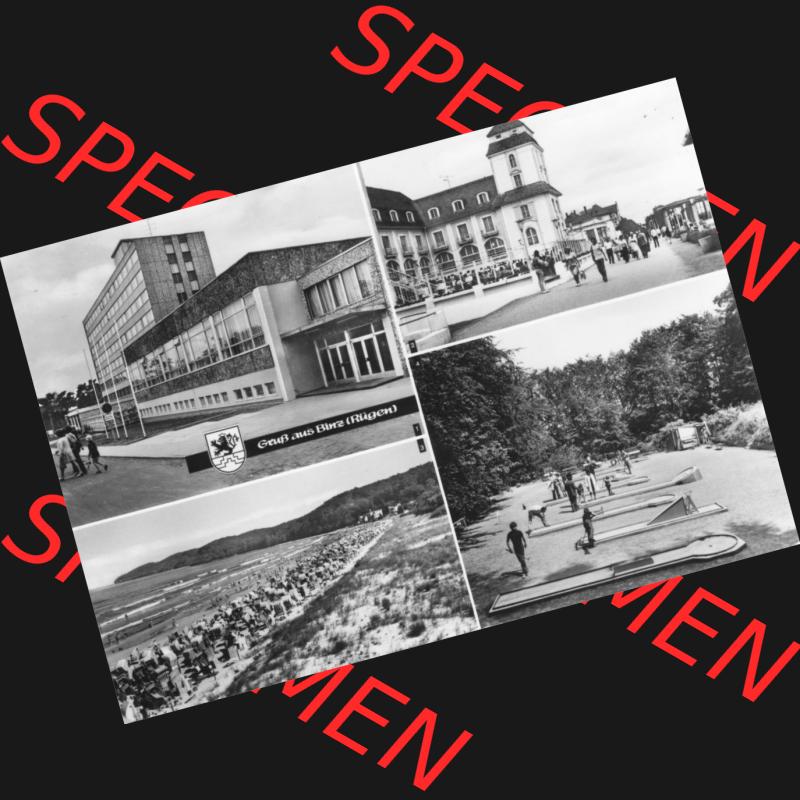 Foto mit Ansicht der DDR Bezirk Rostock, Kreis Rügen, DDR Ostseebad Binz 1981, Minigolfanlage, Strand, FDGB-Ferienheim Arkona. Ansichtskarten Sammlung Ostseebad... Sammlung