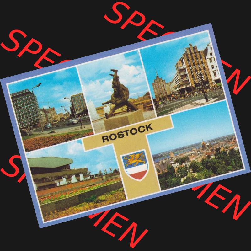 Alte Ansichtskarte mit Ansicht der DDR Bezirk Rostock, Stadtkreis & Hansestadt Rostock Lange Straße, Plastik an der Sporthalle und Kongresshalle, Café Rostock.... Sammlung