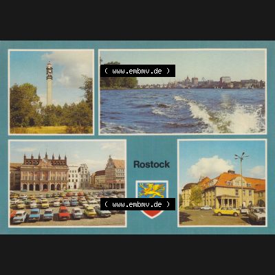 Alte Ansichtskarte mit Ansicht der DDR Bezirk Rostock, Stadtkreis & Hansestadt Rostock Rostocker Richtfunkturm, Blick vom Gehlsdorfer Ufer über die Warnow. Digitales Bildmaterial... Sammlung