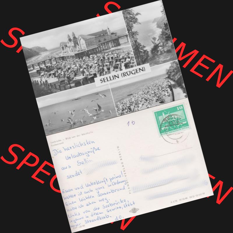 Ansichtskarte mit Ansicht der DDR Bezirk Rostock, Kreis Rügen, DDR Ostseebad Sellin 1975, Selliner Seebrücke, Badestrand, Planet Verlag Berlin. Ansichtskarten... Sammlung
