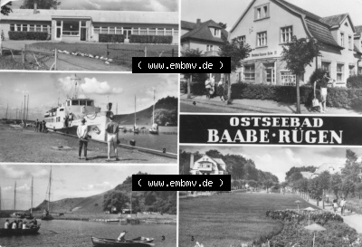 DDR Ostseebad Baabe 1980, Dampfer Anlegestelle, Blick zur Moritzburg Sammlung