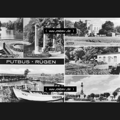 Ansichtskarte mit Ansicht der DDR Bezirk Rostock, Kreis Rügen, DDR Putbus 1976, Putbuser Mehrbildkarte. Ansichtskarten Sammlung Stadt Putbus auf der Insel Rügen zu DDR-Zeiten.... Sammlung