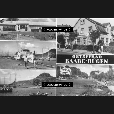 Ansichtskarte mit Ansicht der DDR Bezirk Rostock, Kreis Rügen, DDR Ostseebad Baabe 1980, Dampfer Anlegestelle, Blick zur Moritzburg . Ansichtskarten Sammlung Ostseebad... Sammlung