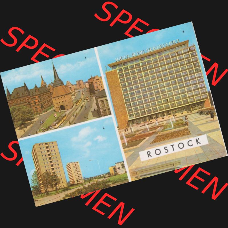 Alte Ansichtskarte mit Ansicht der DDR Bezirk Rostock, Stadtkreis & Hansestadt Rostock 1975, Steintor, Ziolkowskistraße, Haus der Schiffahrt. Digitales Bildmaterial... Sammlung