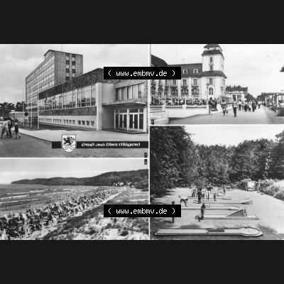 Foto mit Ansicht der DDR Bezirk Rostock, Kreis Rügen, DDR Ostseebad Binz 1981, Minigolfanlage, Strand, FDGB-Ferienheim Arkona. Ansichtskarten Sammlung Ostseebad... Sammlung