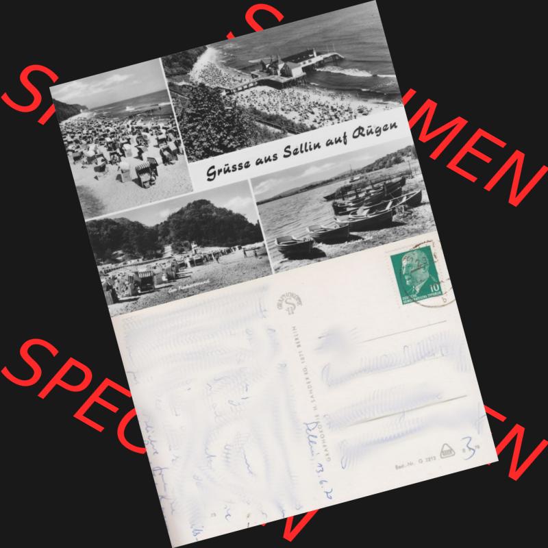 Ansichtskarte mit Ansicht der DDR Bezirk Rostock, Kreis Rügen, DDR Ostseebad Sellin 1970, Grüsse aus Sellin auf Rügen, Graphokopie H. Sander, 1071 Berlin.... Sammlung