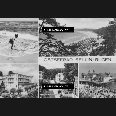 Ansichtskarte mit Ansicht der DDR Bezirk Rostock, Kreis Rügen, DDR Ostseebad Sellin 1979, Selliner Strand, Reisebüro, Kurverwaltung, Seebrücke.... Sammlung