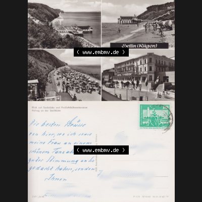 Ansichtskarte mit Ansicht der DDR Bezirk Rostock, Kreis Rügen, DDR Ostseebad Sellin 1973, Seebrücke, Steilküste, Freilichtbühne, VEB Ansichtskartenverlag... Sammlung