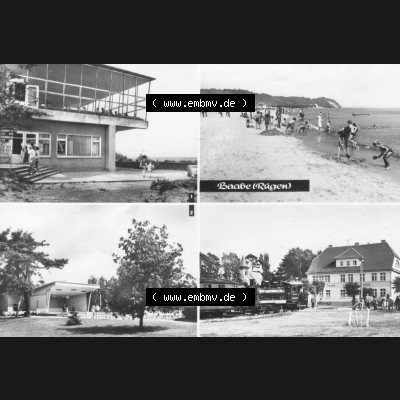 Ansichtskarte mit Ansicht der DDR Bezirk Rostock, Kreis Rügen, DDR Ostseebad Baabe 1979, HO-Gaststätte Inselparadies, Musikpavillion. Ansichtskarten Sammlung Ostseebad... Sammlung