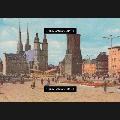 Ansichtskarte Heldge-Farbfotoverlag Köthen/Anhalt DDR gemischte Sammlung der DDR Bezirke der 1960er Jahre, 1966, Lithografie Halle an der Saale, Marktplatz. Digitales... Sammlung