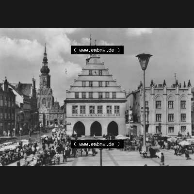 Ansichtskarte mit Ansicht der Stadt Greifswald 1968, Einbildkarte Rathaus. Digitales Bildmaterial von Ansichtskarten aus der DDR, der Deutschen Demokratischen Republik, Stadt Greifswald... Sammlung