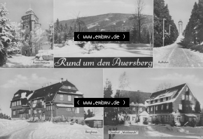Erhard Neubert KG - Karl-Marx-Stadt, 5-Bildkarten der DDR 1960er Jahre, 1969, Rund um den Auersberg mit Aussichtsturm, Auffahrt,... Sammlung