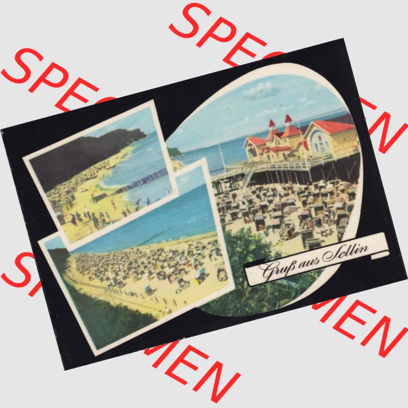 Ansichtskarte Walter Werner Verlag KG Markkleeberg - Leipzig DDR Bezirk Rostock der 1960er Jahre, 1962, Lithografie, Seebad Sellin, Strand, Strandblick, Seebrücke,... Sammlung