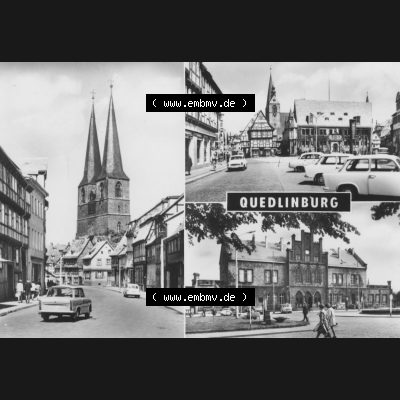 Ansichtskarte Planet-Verlag Berlin Sammlung der DDR in s/w - Schwarzweiß der 1970er Jahre, 1974, Quedlinburg, Mehrbildkarte, Markt mit Rathaus. Digitales Bildmaterial... Sammlung