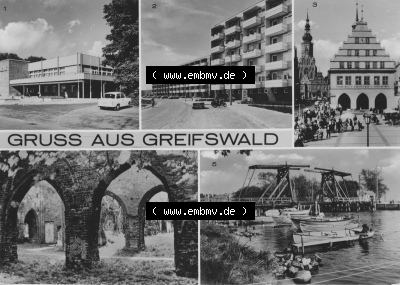 Ansicht der Stadt Greifswald 1976, Schönewalde, Rathaus, Gaststätte Boddenhus, Klosterruine, zum herunterladen freigegeben Sammlung
