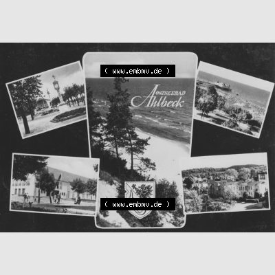 Alte Ansichtskarte der DDR Ahlbeck auf Usedom 1963, Schwarzweiß, Mehrbildkarte. Digitales Bildmaterial von Ansichtskarten aus der DDR, der Deutschen Demokratischen Republik,... Sammlung