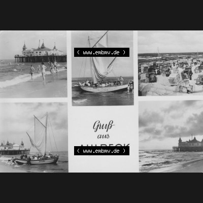 Alte Ansichtskarte der DDR Ahlbeck auf Usedom 1959, Grußkarte, Graphokopie H. Sander KG. Berlin in der DDR. Digitales Bildmaterial von Ansichtskarten aus der DDR,... Sammlung