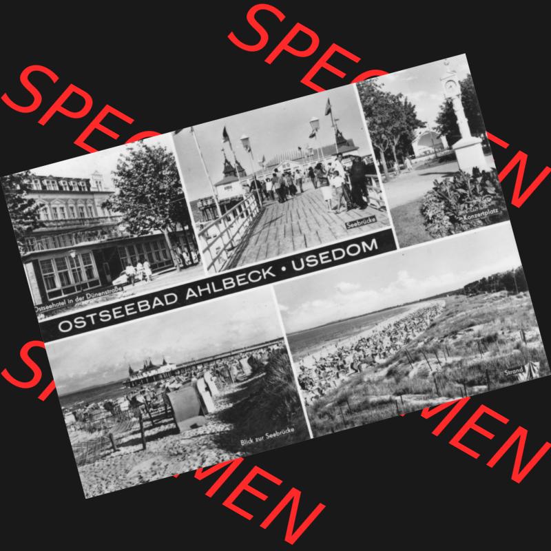Alte Ansichtskarte der DDR Ahlbeck auf Usedom 1969, Ostseehotel an der Dünenstraße, Seebrücke, Konzertplatz, Strand. Digitales Bildmaterial von Ansichtskarten... Sammlung
