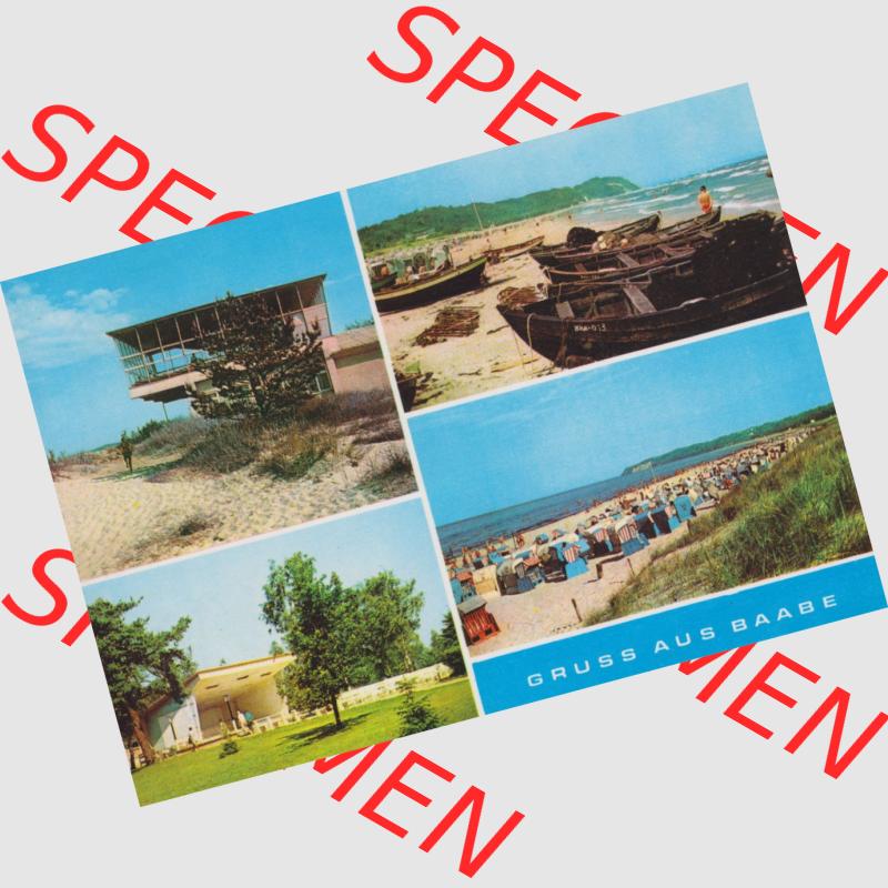 Ansichtskarte Walter Werner Verlag KG Markkleeberg - Leipzig DDR Bezirk Rostock der 1970er Jahre, 1971, Baabe Inselparadies - Am Fischerstrand, Konzertplatz, Strand, Gusskarte,... Sammlung