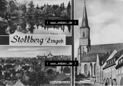 Erhard Neubert KG - Karl-Marx-Stadt, 3-Bildkarten, 1960er Jahre, 1969, Stollberg im Erzgebirge mit Walkteich, Kirche und Blick... Sammlung