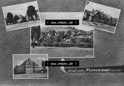Erhard Neubert KG - Karl-Marx-Stadt, erschienen in den 1970er Jahre, 1975 Grußkarte mit 4 Ansichten, Gruß aus Meinersdorf im... Sammlung