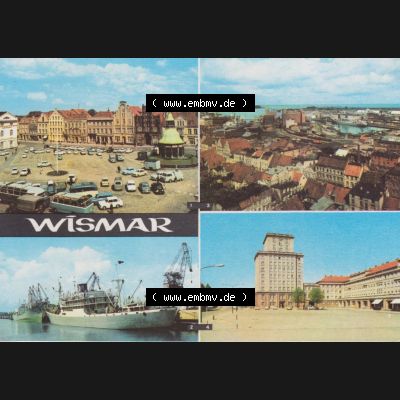 Ansichtskarte Heldge-Farbfotoverlag Köthen/Anhalt DDR gemischte Ansichtskarten Sammlung mit 4-Bild Mehrbildkarten der DDR Bezirke der 1970er Jahre, 1970, Wismar im Bezirk Rostock der... Sammlung