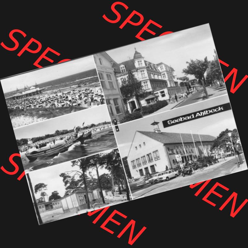 Alte Ansichtskarte der DDR Ahlbeck auf Usedom 1974, Bungalowdort, Haus der Erholung, Mehrbildkarte, Planet-Verlag Berlin. Digitales Bildmaterial von Ansichtskarten aus der... Sammlung