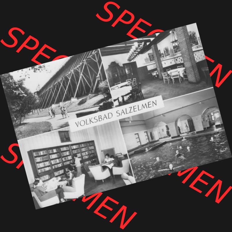 Ansichtskarte Planet-Verlag Berlin Sammlung der DDR in s/w - Schwarzweiß der 1970er Jahre, 1977, Volksbad Salzelmen, Gradierwerk - Jagdzimmer. Digitales Bildmaterial... Sammlung