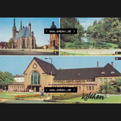 Ansichtskarte Heldge-Farbfotoverlag Köthen/Anhalt DDR gemischte Ansichtskarten Sammlung mit 3-Bild Mehrbildkarten der DDR Bezirke der 1960er Jahre, 1969, Köthen, Marktplatz... Sammlung