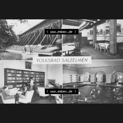 Ansichtskarte Planet-Verlag Berlin Sammlung der DDR in s/w - Schwarzweiß der 1970er Jahre, 1977, Volksbad Salzelmen, Gradierwerk - Jagdzimmer. Digitales Bildmaterial... Sammlung
