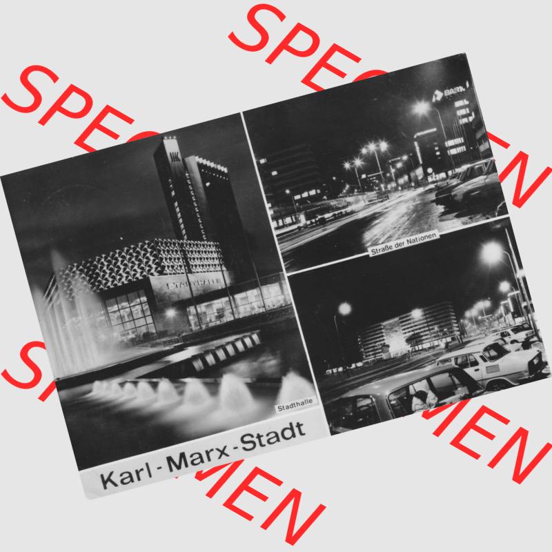 Ansichtskarte Foto-Ansicht DDR, Stadt Karl-Marx-Stadt 1979, Stadthalle bei Nacht, Straße der Nationen. Digitales Bildmaterial von Ansichtskarten aus der DDR, der Deutschen... Sammlung