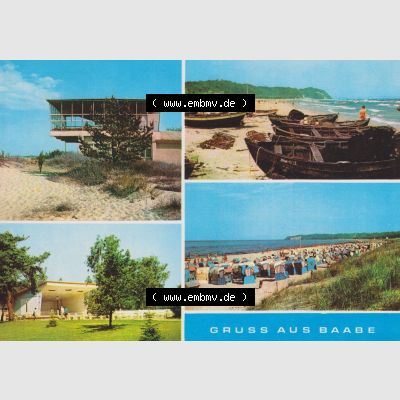 Ansichtskarte Walter Werner Verlag KG Markkleeberg - Leipzig DDR Bezirk Rostock der 1970er Jahre, 1971, Baabe Inselparadies - Am Fischerstrand, Konzertplatz, Strand, Gusskarte,... Sammlung