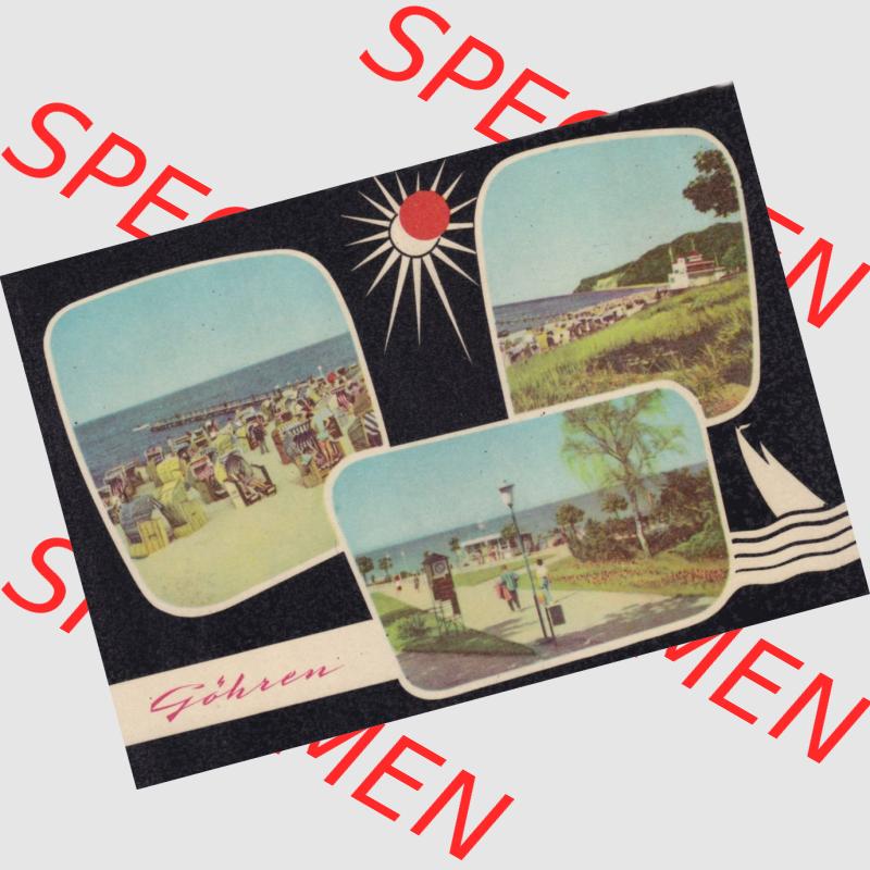 Ansichtskarte Walter Werner Verlag KG Markkleeberg - Leipzig DDR Bezirk Rostock der 1960er Jahre, 1963, Lithografie, Göhren auf Rügen, Strand, Blick zur Steilküste,... Sammlung