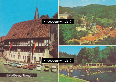 Planet-Verlag Berlin Sammlung in Farbe/Color der 1970er Jahre, 1977, Stolberg (Harz), Rathaus und Waldbad, zum herunterladen freigegeben Sammlung