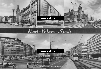 Erhard Neubert KG - Karl-Marx-Stadt, 5-Bildkarten der DDR 1970er Jahre, 1970, Stadt Karl-Marx-Stadt mit Markt, Rosenhof, Rathaus,... Sammlung