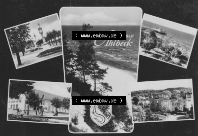 Ansichtskarte der DDR Ahlbeck auf Usedom 1963, Schwarzweiß, Mehrbildkarte, zum herunterladen freigegeben Sammlung