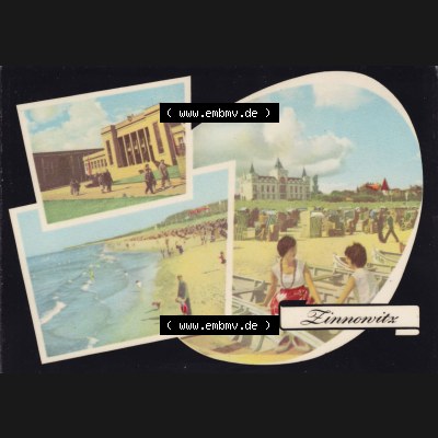 Ansichtskarte Walter Werner Verlag KG Markkleeberg - Leipzig DDR Bezirk Rostock der 1960er Jahre, 1962, Lithografie, Zinnowitz, Kulturhaus, Strandblick, Strand und Ferienheime.... Sammlung